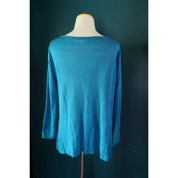 Eileen Fisher Top Sweater Women Size S Royal Blue 100% Organic Linen Round Neck - Picture 8 of 9